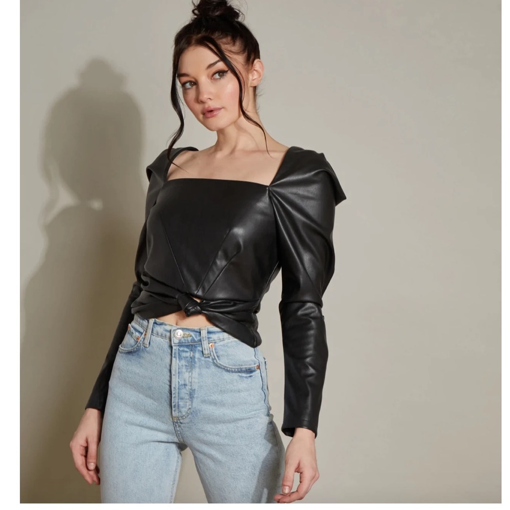 Anthropologie Hutch Square Neck Faux Vegan Leather Crop Top Size 2 NWT